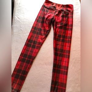Goldsheep Red plaid, full length high waisted leggings, L, great condition!